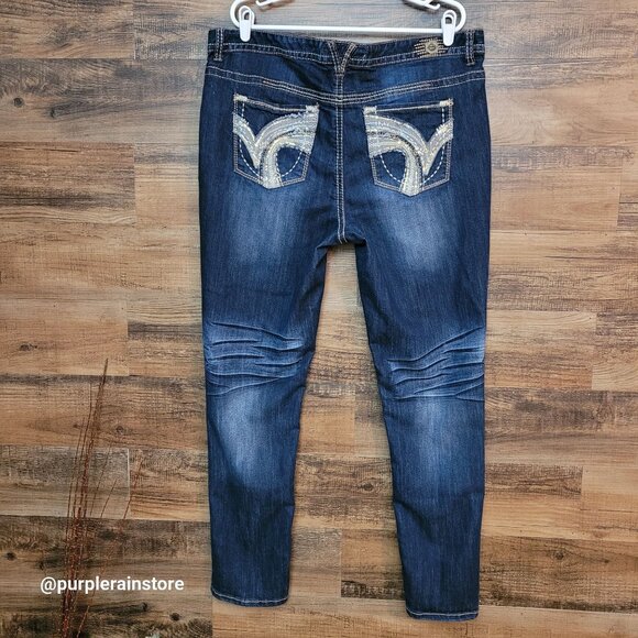 1st Kiss Jeans 20 Skinny High Rise Embellished Thick Stitch Dark Wash Stretch - Picture 2 of 12